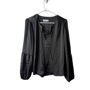 Lucky Brand Gray Satin Bishop Long Sleeve Boho Peasant Blouse